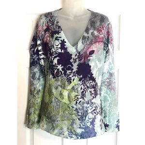 Sea-foam Green & Purple Fitted V-neck Sweater